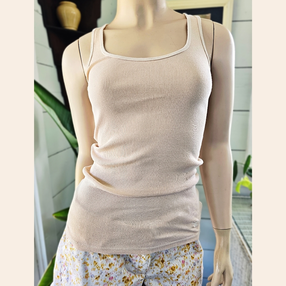 American Eagle Outfitters Women's Fitted Ribbed Scoop Neck Tank In Peach Size XS